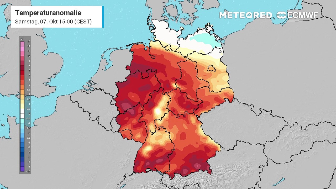 Spannende Luftmassengrenze über Deutschland! Während es im Südwesten deutlich zu warm ist, ist es im Nordosten kühler!