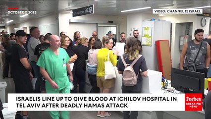 Israelis Line Up To Give Blood At Ichilov Hospital In Tel Aviv After Deadly Hamas Attack