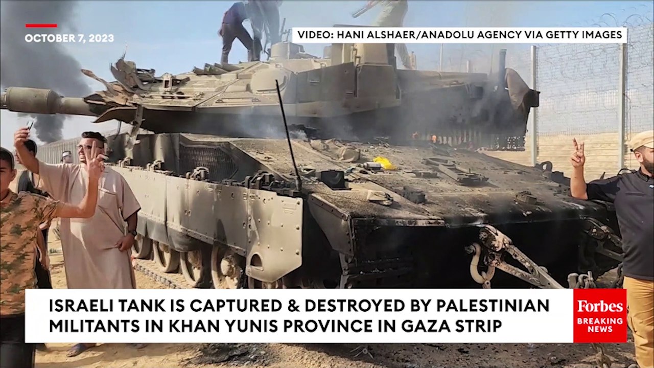 Israeli Tank Is Captured And Destroyed By Palestinian Militants In Khan Yunis Province In Gaza Strip