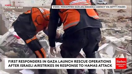 Israeli Air Force Strikes Gaza Strip In Response To Hamas Attack, Gaza First Responders Respond