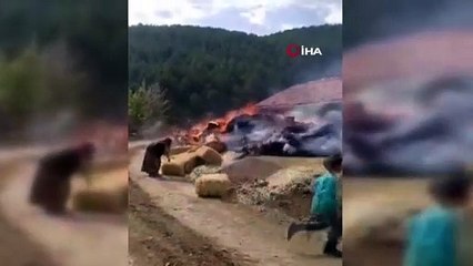 İskilip'te çıkan yangında 150 saman balyası kül oldu