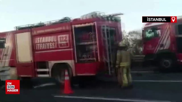 Kuzey Marmara Otoyolu'nda seyir halindeki tır alev alev yandı