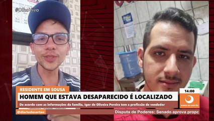 Homem da cidade de Sousa é encontrado após quatro dias desaparecido