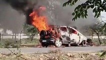 मथुरा: चलती कार बनी आग का गोला, चालक ने कूदकर बचाई अपनी जान