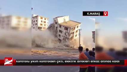 Kontrollü yıkım kontrolden çıktı, elektrik direkleri enkaz altında kaldı