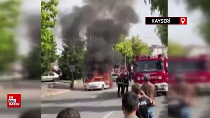 Kayseri'de yanan otomobili çekme sırası