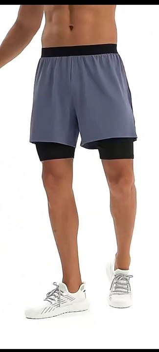 2 in 1 Double Layer Sports Shorts With Pockets