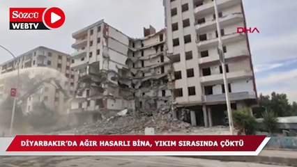 Download Video: Diyarbakır'da ağır hasarlı bina yıkım sırasında çöktü