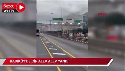 Kadıköy'de seyir halindeki cip alev alev yandı!