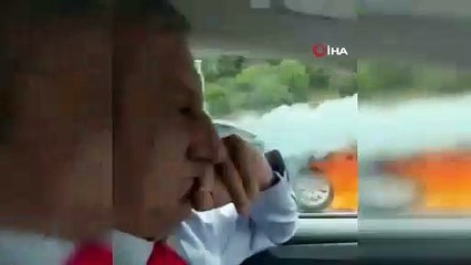 TEM'de milyonluk araç alev alev yandı! O anlar böyle kaydedildi
