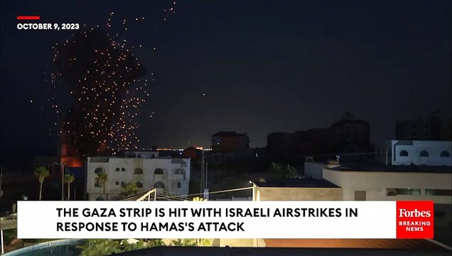 Gaza Strip Is Lit Up By Israeli Airstrikes In Response To Hamas's Massive Surprise Attack On Israel