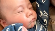 Baby boy gives fierce stare to camera after finding himself being recorded in morning