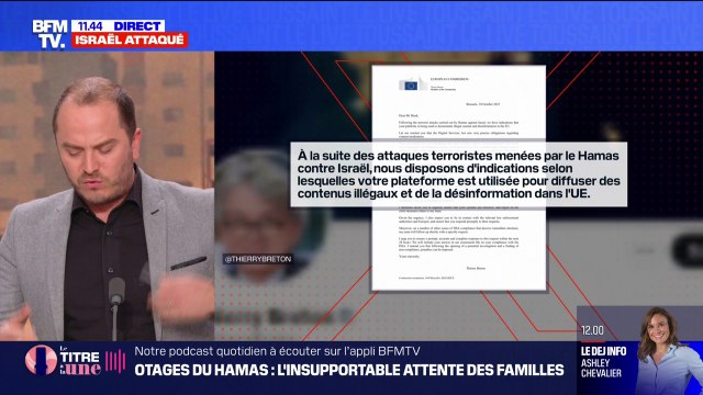 Israël: le commissaire européen Thierry Breton avertit Elon Musk que X (ex-Twitter) répand des contenus illégaux