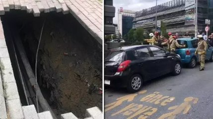 Şişli'de kaldırım çöktü: Bir kişi oluşan çukura düştü