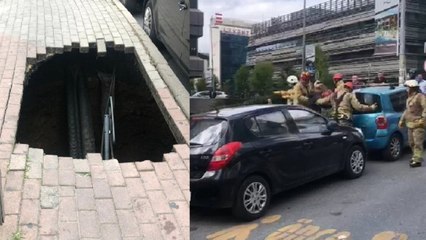 Kaldırım çöktü bir kadın içine düştü