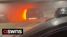 Video shows single vehicle in flames hours before Luton Airport car park partially collapsed