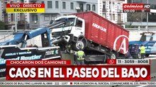Chocaron dos camiones en el Paseo del Bajo: hay caos de tránsito