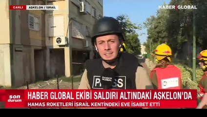 Haber Global ekibi saldırı altındaki Aşkelon'da! Hamas binayı böyle vurdu