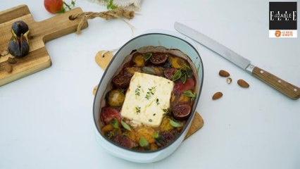 Prunes et figues rôties, feta, thym, miel