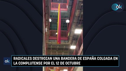 Radicales destrozan una bandera de España colgada en la Complutense por el 12 de octubre