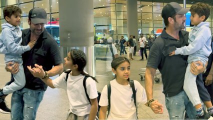 Fardeen Khan Seen With His Cute Kids At Mumbai Airport
