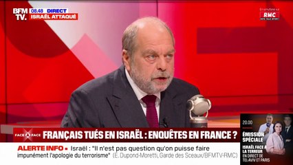 Israël: Éric Dupond-Moretti affirme que le parquet national antiterroriste "pourrait se saisir"