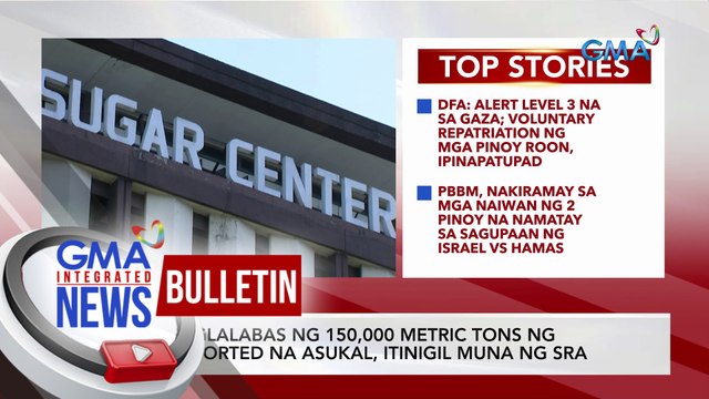 Paglalabas ng 150,000 metric tons ng imported na asukal, itinigil muna ng SRA | GMA Integrated News Bulletin