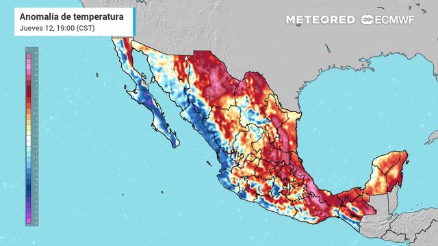 Modelo ECMWF - Anomalía de temperatura en grados Celsius