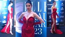 Divya Khosla Kumar Looks Stunning in Red High Slit Gown at ELLE Beauty Awards 2023, Viral Video