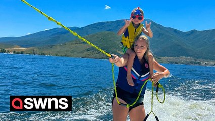 "My three-year-old loves to ride on my shoulders while I surf"
