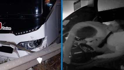 Sürücü, aniden direksiyona saldıran yolcunun otobüsü uçuruma düşürmesini engelledi, o anlar kamerada