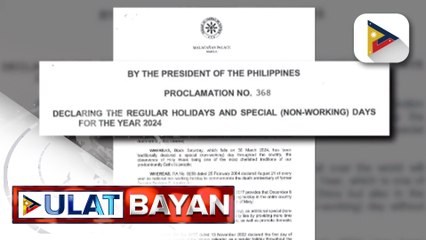 Regular holidays at special non-working days para sa susunod na taon, inanunsiyo na ng Malacañang