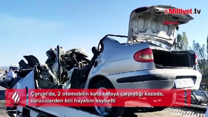 Çorum'da feci kaza!  2 otomobil kafa kafaya çarpıştı