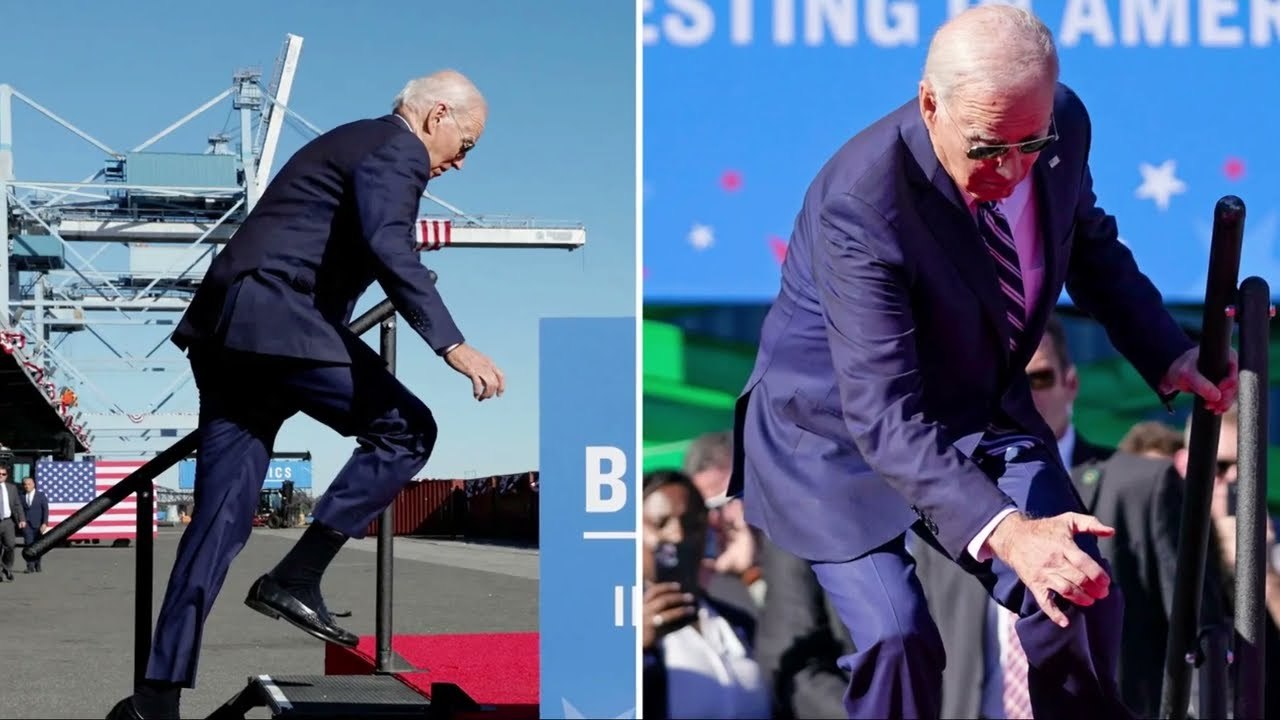 Biden trips in Philadelphia