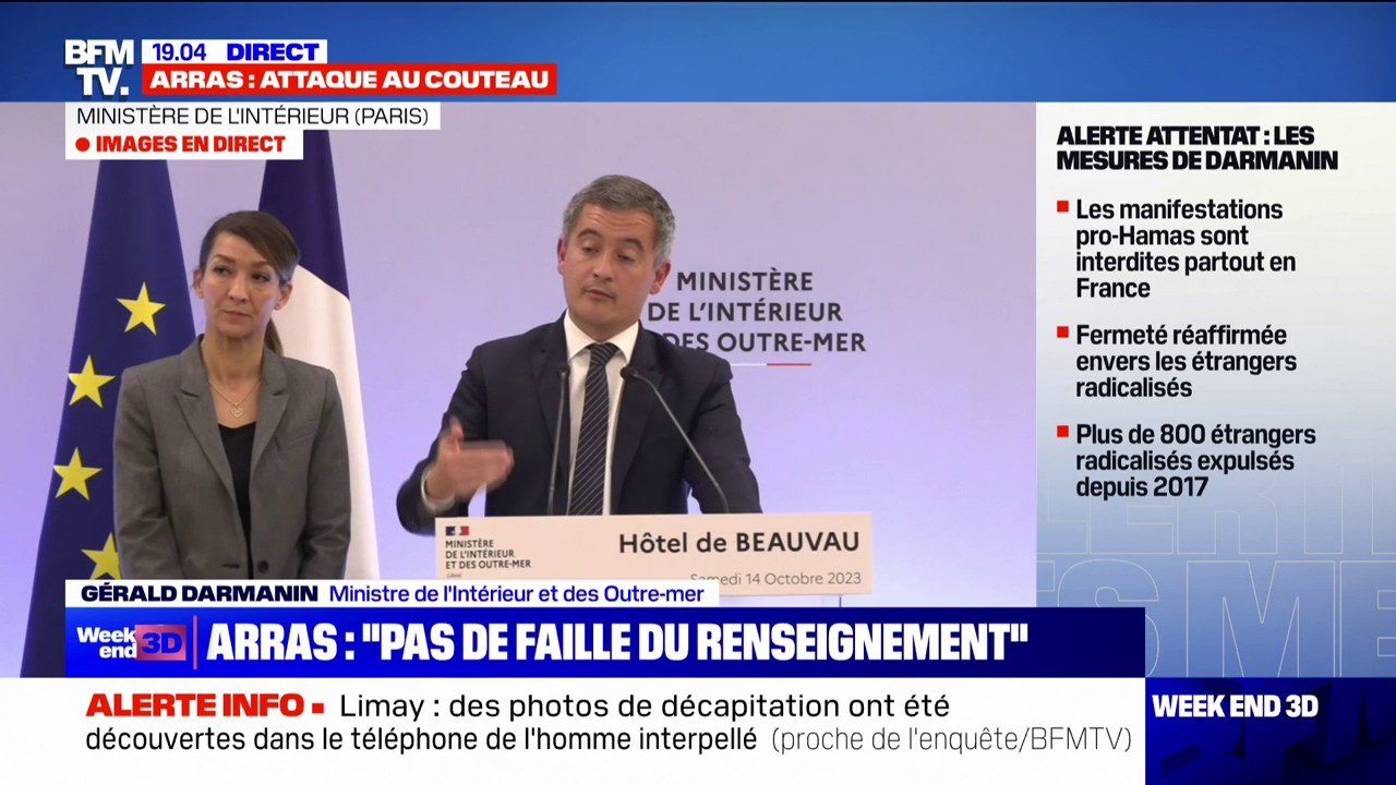 Attaque au couteau à Arras: "À ma connaissance, il n'y a pas eu de faille des services de renseignements", indique Gérald Darmanin