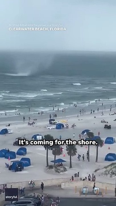 Footage captures waterspout ripping through crowded beach #Shorts