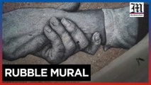 Saype's mural on Turkish earthquake rubble