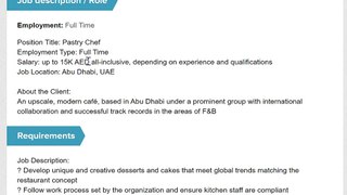 Pastry Chef - 15K AED SALARY - ABU DHABI - RESTAURANT JOBS - Hotel - UAE JOBS - CHEF
