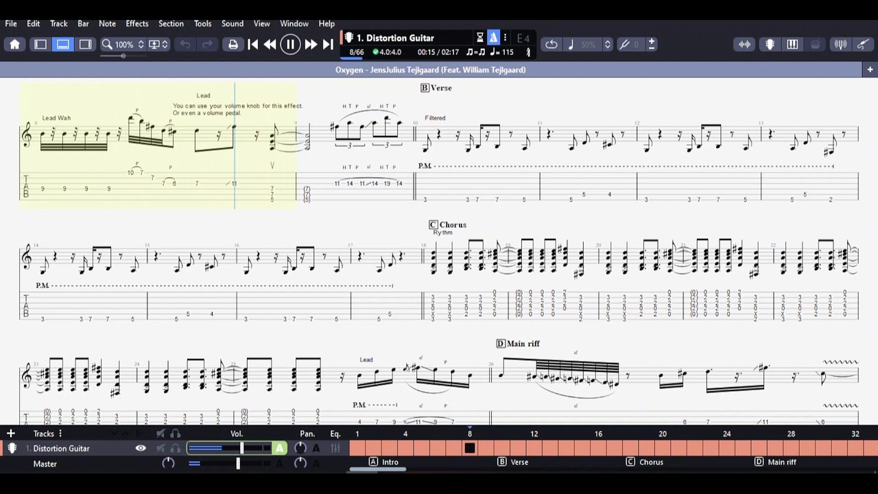 【GTP谱例演示】 JensJulius Tejlgaard - Oxygen [ft. William Tejlgaard] | TAB by Joseph Hamed