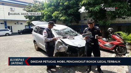 Dikejar Petugas, Mobil Pengangkut Rokok Ilegal Terbalik