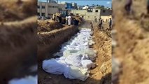 İsrail saldırılarında hayatlarını kaybeden Filistinliler toplu mezarlara gömülüyor