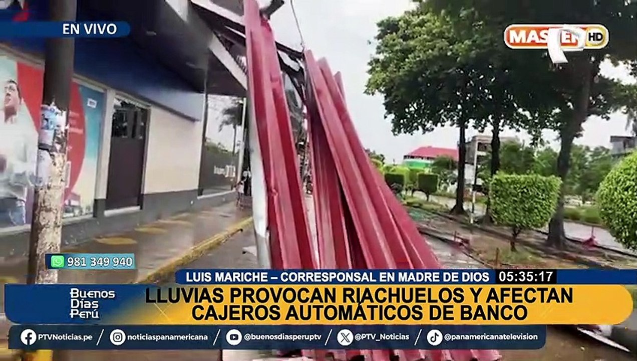 Fuertes lluvias y vientos en Madre de Dios provocan daños a la Sunat, bancos y viviendas