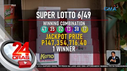 P147-M jackpot sa Super Lotto 6/49, solong napanalunan | 24 Oras