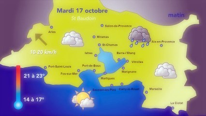 Météo du mardi 17 octobre : nuages et risque de légère pluie.