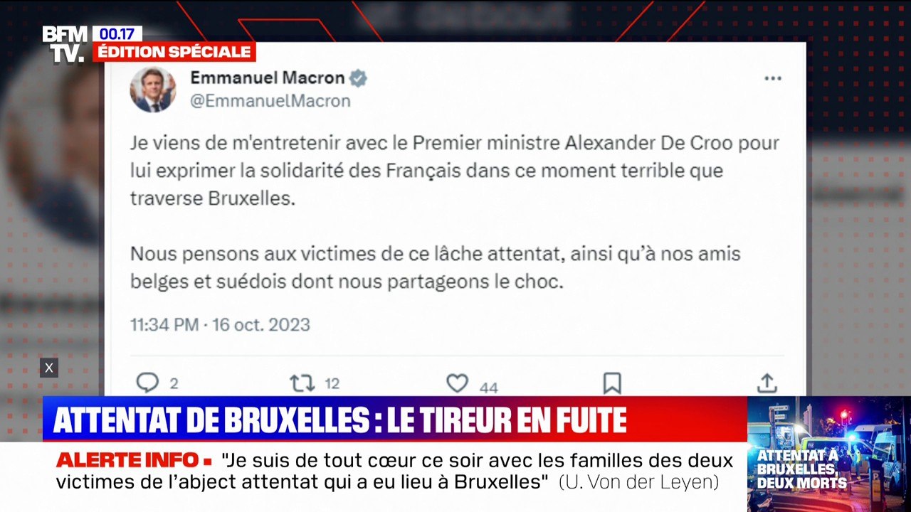 Attentat à Bruxelles: Emmanuel Macron dénonce un "lâche attentat" et exprime sa solidarité "à nos amis belges et suédois"