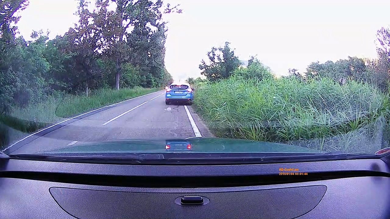 Passing Car Pushes Traffic Into Bushes