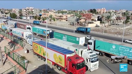 Humanitarian aid trucks stuck at Rafah crossing point