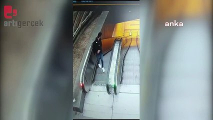 Yürüyen merdiveni durduran bir kişi daha kameraya yakalandı
