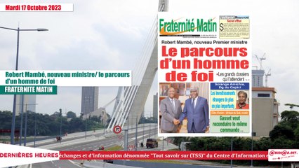 Titrologue mardi 17 Octobre 2023: Robert Mambé nommés premier ministre