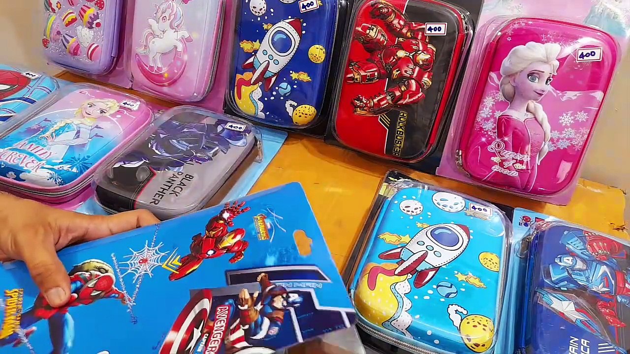 Unboxing and Review of Disney Frozen, avenger, spiderman, black panther 3D Embossed Hardtop EVA Jumbo Pencil Case, Multi Utility